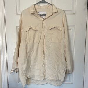 Frank & Eileen Mcloghin Cotton Beige Button Up Winter White Shirt Jacket
